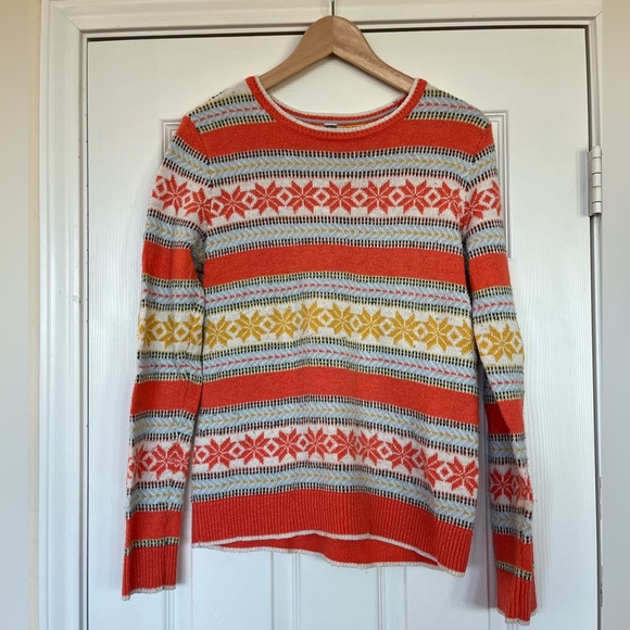 Nautica Snowflake Stripe Sweater | Size M | Orange, White & Yellow - Picture 2 of 4